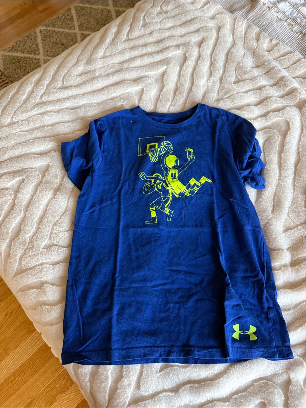 Under Armour Blue Tee with Neon Yellow Basketball Graphic